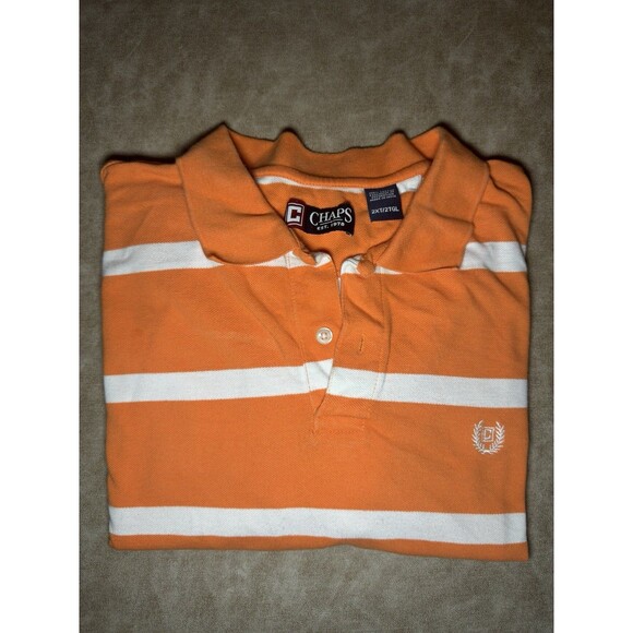Chaps Polo Shirt Adult 2XT Orange Striped Cotton Casual Rugby Mens - Picture 6 of 6